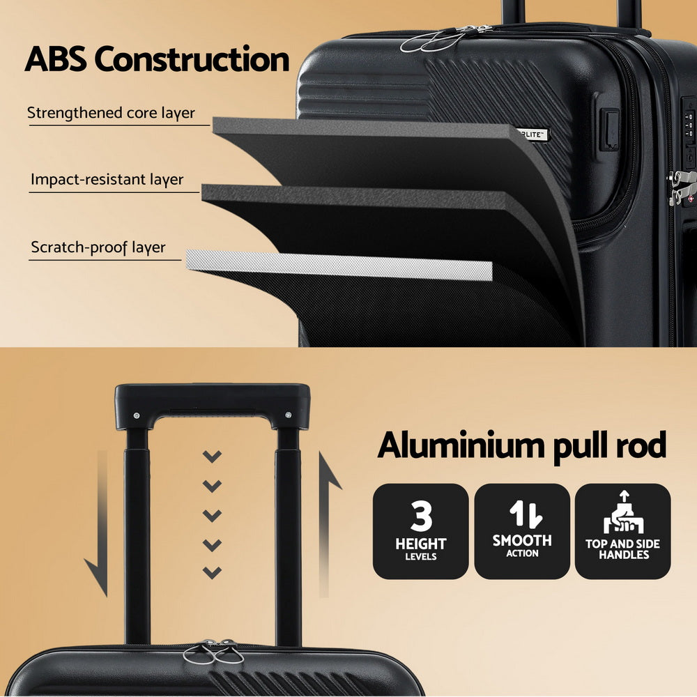 Wanderlite 20" Luggage Suitcase Front Pocket Travel Carry On TSA Black LUG-ABS-TOP-20-BK
