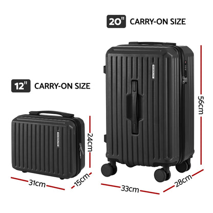 Wanderlite 2pcs Trunk Luggage Suitcase Travel Carry On TSA Lock 12" 20" Black LUG-ABS-TRUK-12-20-BK