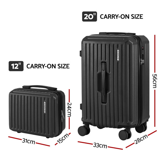 Wanderlite 2pcs Trunk Luggage Suitcase Travel Carry On TSA Lock 12" 20" Black LUG-ABS-TRUK-12-20-BK