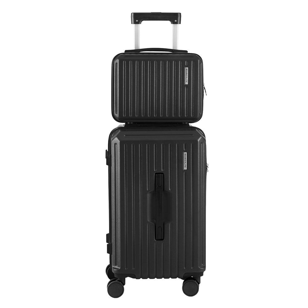 Wanderlite 2pcs Trunk Luggage Suitcase Travel Carry On TSA Lock 12" 20" Black LUG-ABS-TRUK-12-20-BK