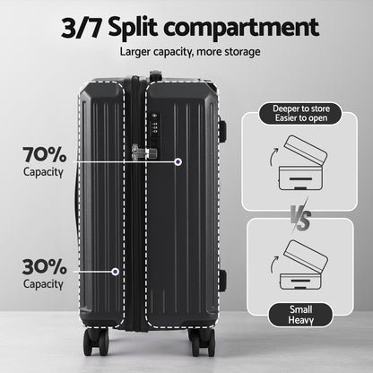 Wanderlite 2pcs Trunk Luggage Suitcase Travel Carry On TSA Lock 12" 20" Black LUG-ABS-TRUK-12-20-BK