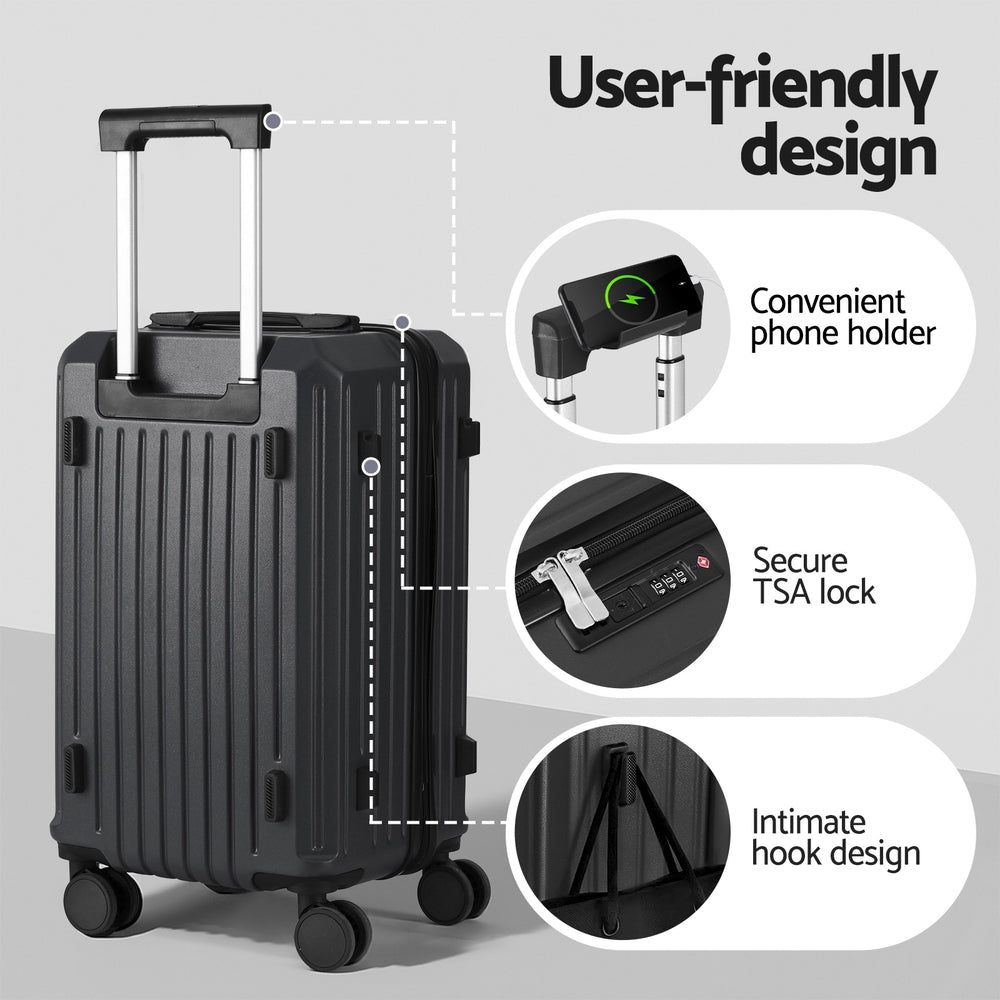 Wanderlite 2pcs Trunk Luggage Suitcase Travel Carry On TSA Lock 12" 20" Black LUG-ABS-TRUK-12-20-BK