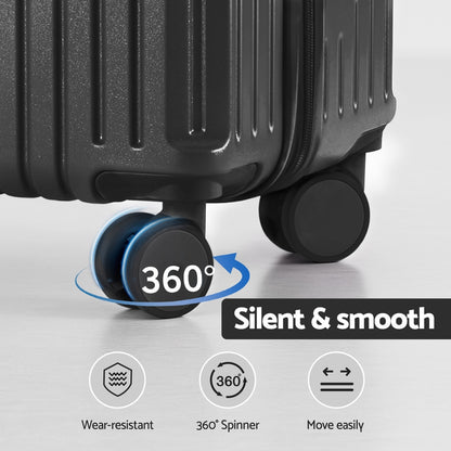 Wanderlite 2pcs Trunk Luggage Suitcase Travel Carry On TSA Lock 12" 20" Black LUG-ABS-TRUK-12-20-BK