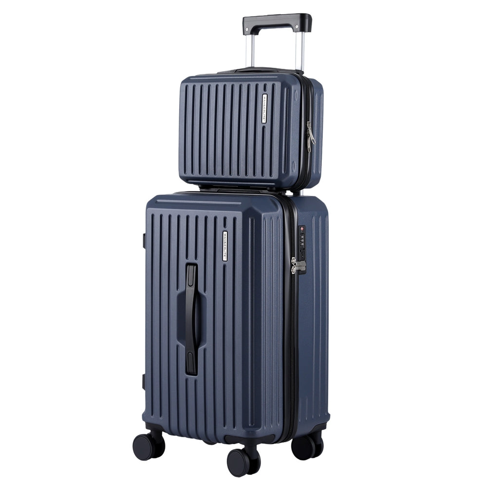 Wanderlite 2pcs Trunk Luggage Suitcase Travel Carry On TSA Lock 12" 20" Navy LUG-ABS-TRUK-12-20-NA