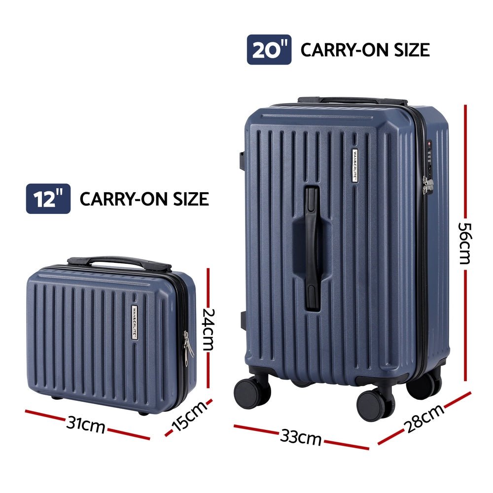Wanderlite 2pcs Trunk Luggage Suitcase Travel Carry On TSA Lock 12" 20" Navy LUG-ABS-TRUK-12-20-NA