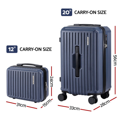 Wanderlite 2pcs Trunk Luggage Suitcase Travel Carry On TSA Lock 12" 20" Navy LUG-ABS-TRUK-12-20-NA
