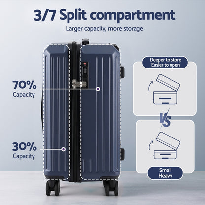 Wanderlite 2pcs Trunk Luggage Suitcase Travel Carry On TSA Lock 12" 20" Navy LUG-ABS-TRUK-12-20-NA