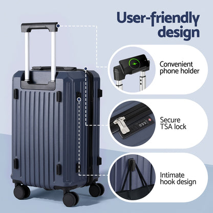 Wanderlite 2pcs Trunk Luggage Suitcase Travel Carry On TSA Lock 12" 20" Navy LUG-ABS-TRUK-12-20-NA