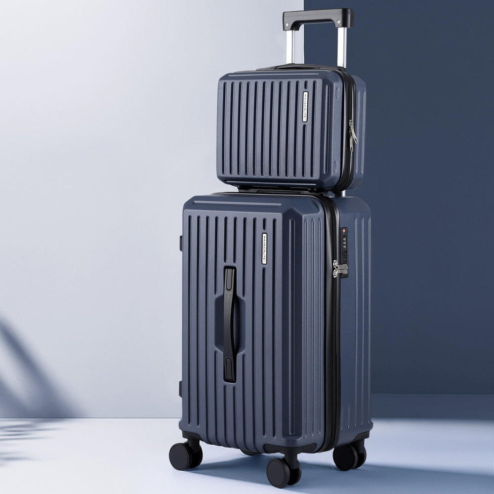 Wanderlite 2pcs Trunk Luggage Suitcase Travel Carry On TSA Lock 12" 20" Navy LUG-ABS-TRUK-12-20-NA