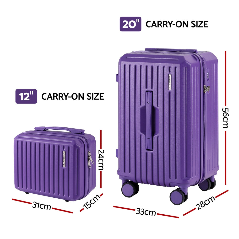 Wanderlite 2pcs Trunk Luggage Suitcase Travel Carry On TSA Lock 12" 20" Purple LUG-ABS-TRUK-12-20-PR