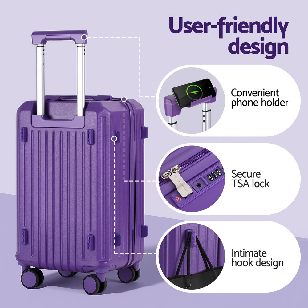 Wanderlite 2pcs Trunk Luggage Suitcase Travel Carry On TSA Lock 12" 20" Purple LUG-ABS-TRUK-12-20-PR