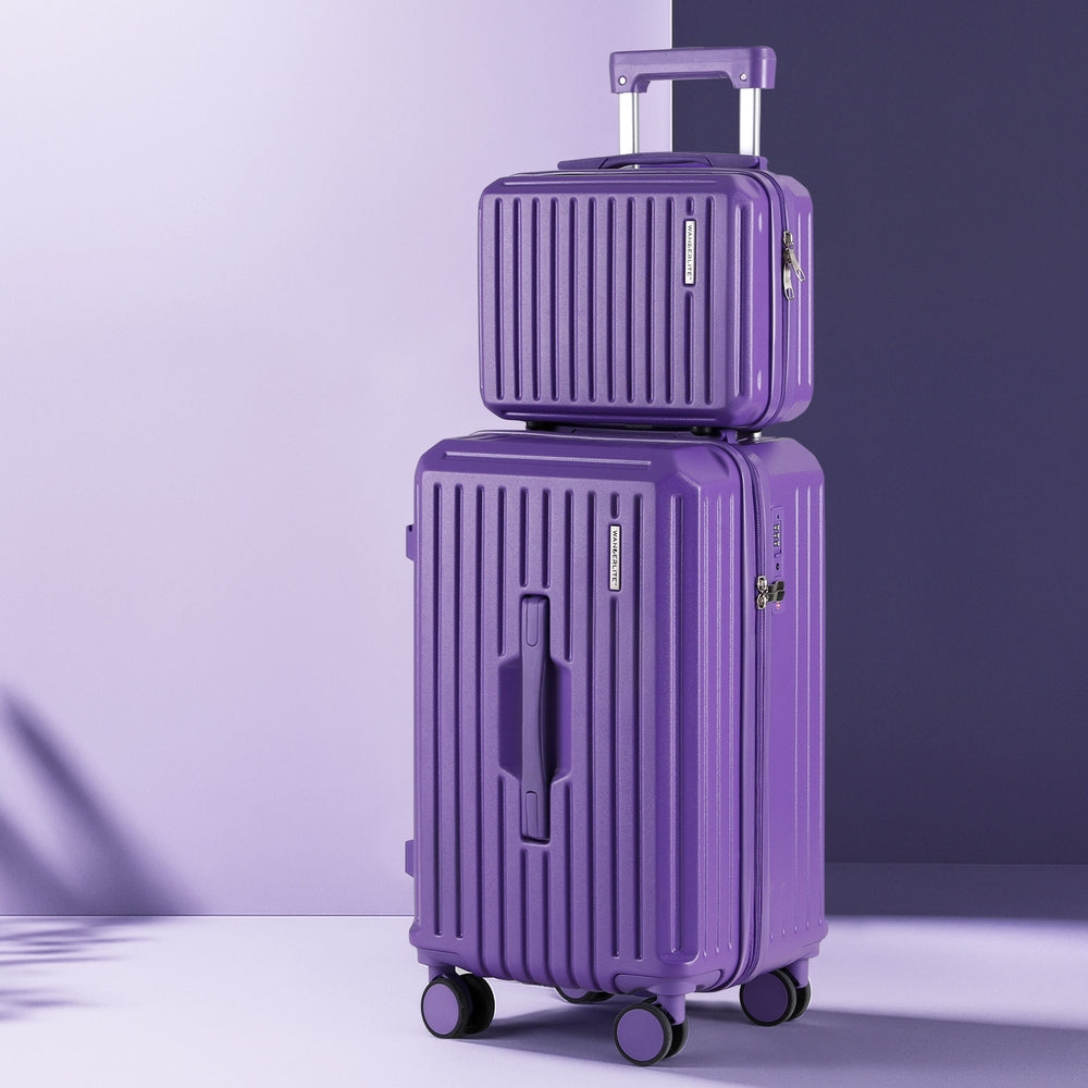 Wanderlite 2pcs Trunk Luggage Suitcase Travel Carry On TSA Lock 12" 20" Purple LUG-ABS-TRUK-12-20-PR