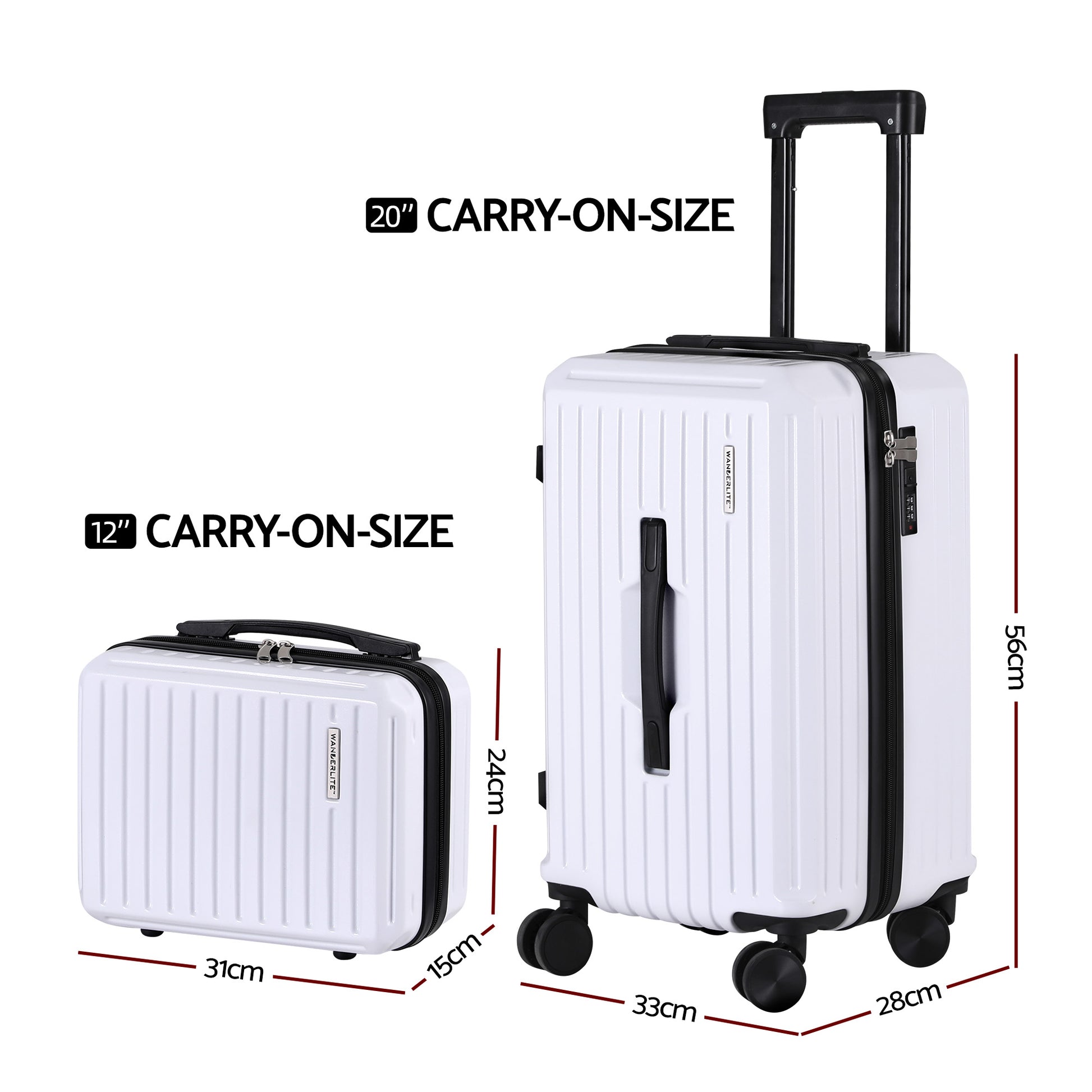Wanderlite 2pcs Trunk Luggage Suitcase Travel Carry On TSA Lock 12" 20" White LUG-ABS-TRUK-12-20-WH