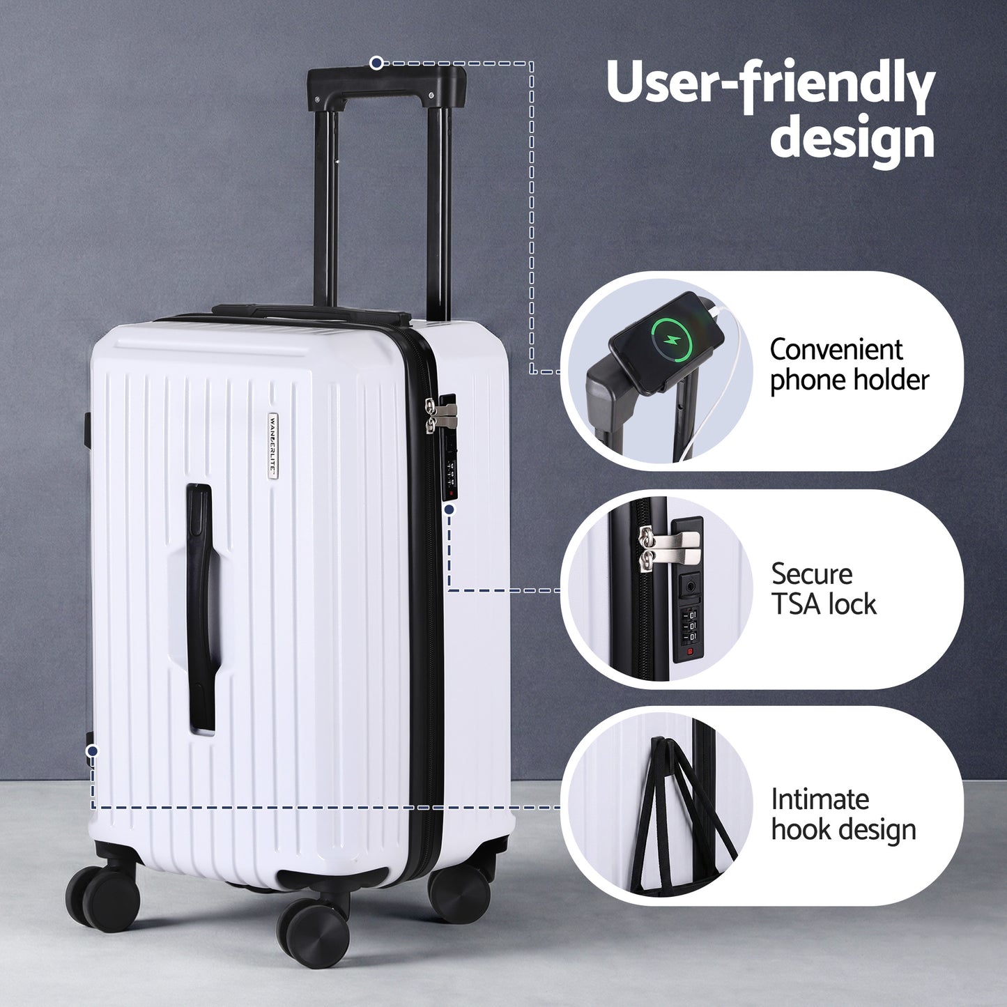 Wanderlite 2pcs Trunk Luggage Suitcase Travel Carry On TSA Lock 12" 20" White LUG-ABS-TRUK-12-20-WH