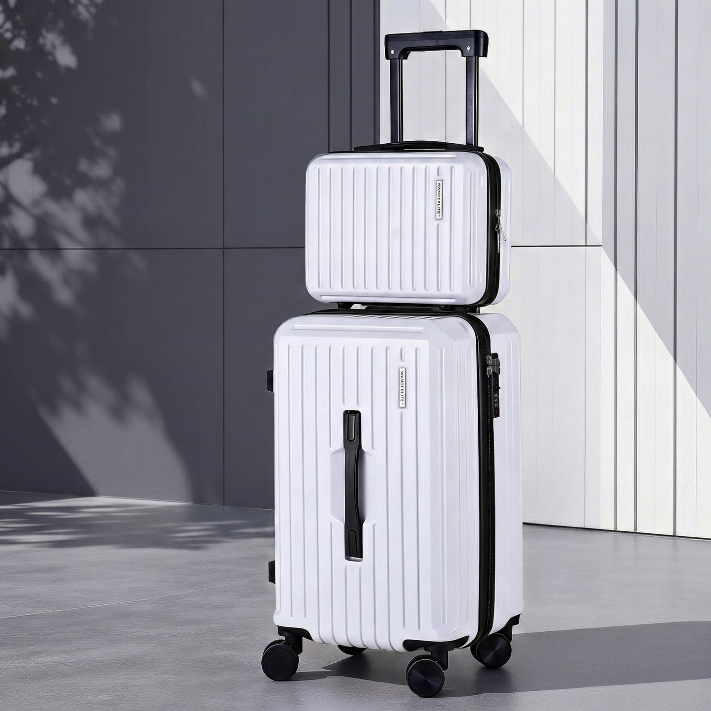 Wanderlite 2pcs Trunk Luggage Suitcase Travel Carry On TSA Lock 12" 20" White LUG-ABS-TRUK-12-20-WH