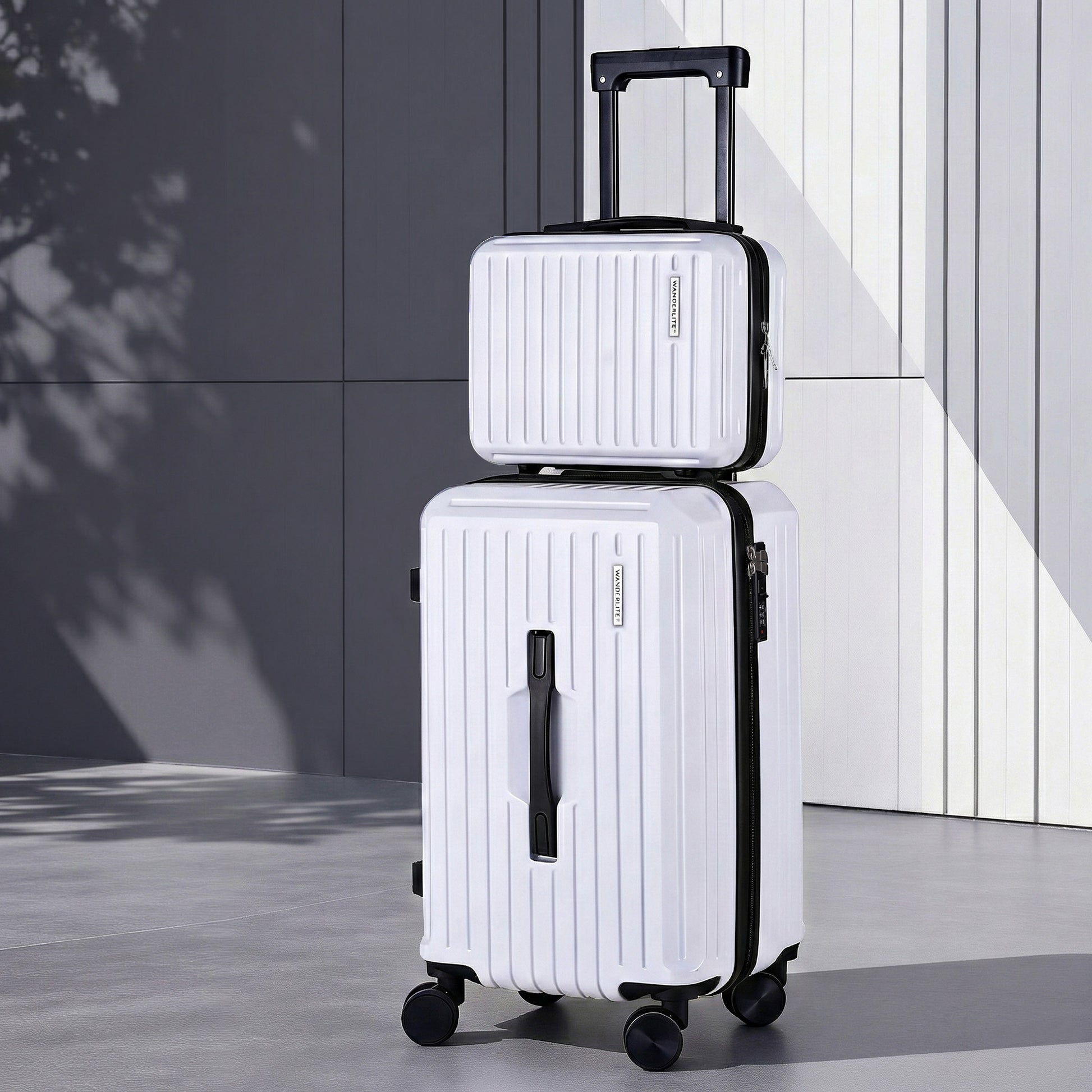 Wanderlite 2pcs Trunk Luggage Suitcase Travel Carry On TSA Lock 12" 20" White LUG-ABS-TRUK-12-20-WH