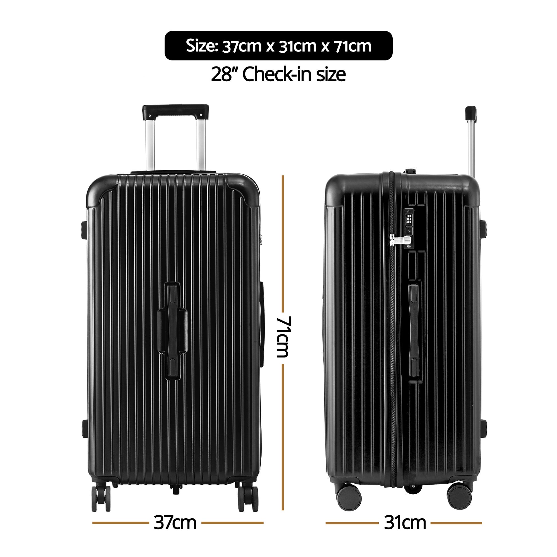 Wanderlite 28" Trunk Luggage Suitcase Travel 5 Wheels Type-C Port TSA Black LUG-ABS-TRUK-28-BK