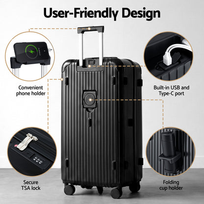 Wanderlite 28" Trunk Luggage Suitcase Travel 5 Wheels Type-C Port TSA Black LUG-ABS-TRUK-28-BK