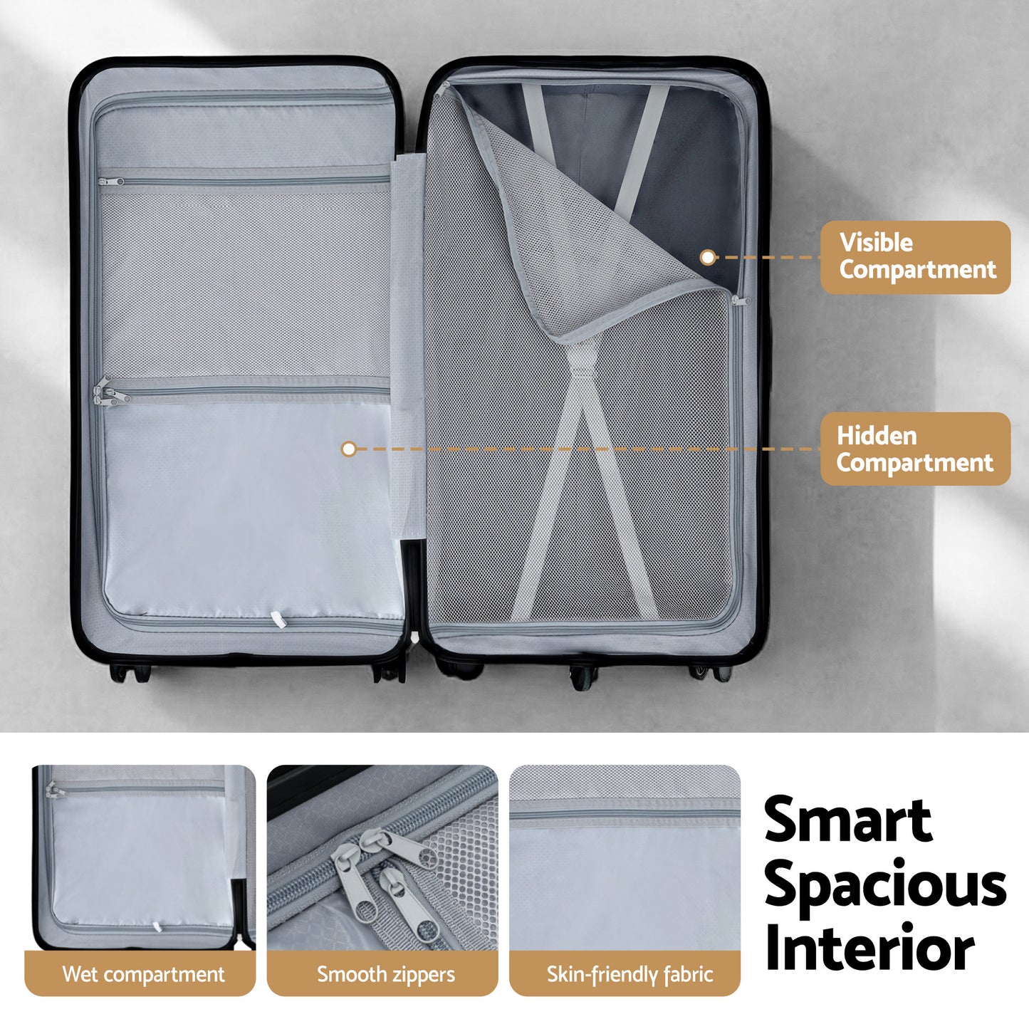 Wanderlite 28" Trunk Luggage Suitcase Travel 5 Wheels Type-C Port TSA Black LUG-ABS-TRUK-28-BK