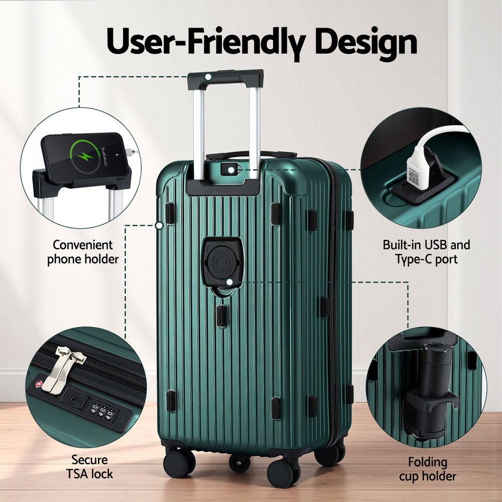 Wanderlite 28" Trunk Luggage Suitcase Travel 5 Wheels Type-C Port TSA Green LUG-ABS-TRUK-28-GN