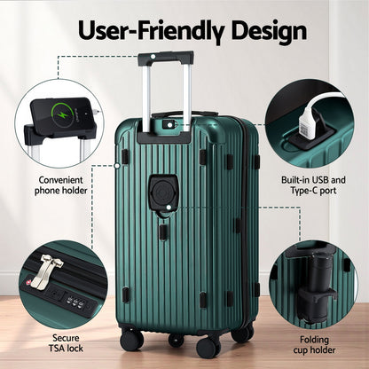 Wanderlite 28" Trunk Luggage Suitcase Travel 5 Wheels Type-C Port TSA Green LUG-ABS-TRUK-28-GN