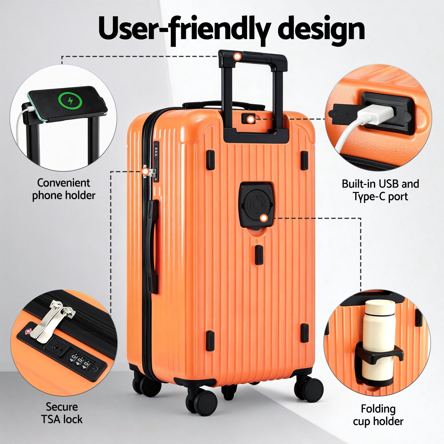 Wanderlite 28" Trunk Luggage Suitcase Travel 5 Wheels Type-C Port TSA Orange LUG-ABS-TRUK-28-OR
