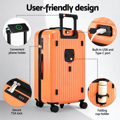 Wanderlite 28" Trunk Luggage Suitcase Travel 5 Wheels Type-C Port TSA Orange LUG-ABS-TRUK-28-OR