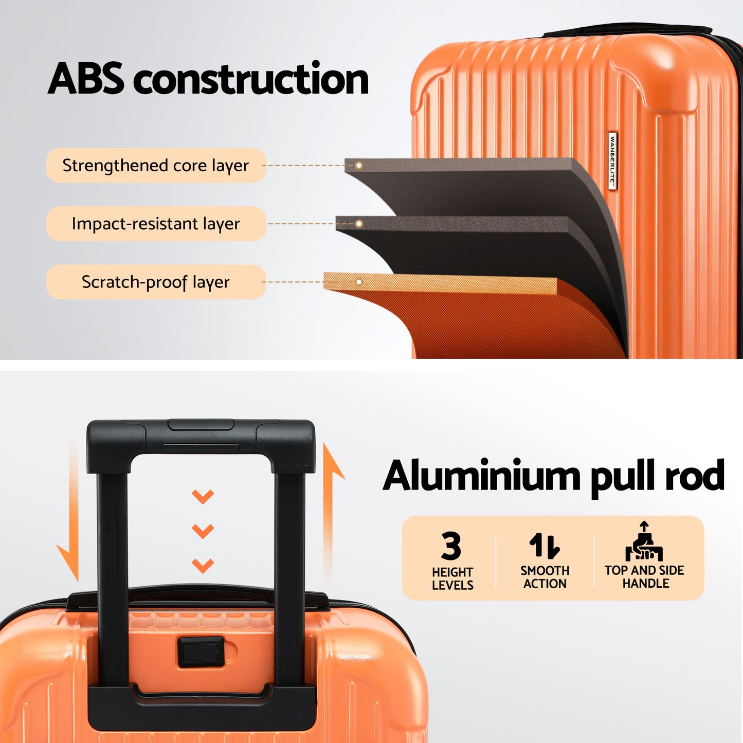 Wanderlite 28" Trunk Luggage Suitcase Travel 5 Wheels Type-C Port TSA Orange LUG-ABS-TRUK-28-OR