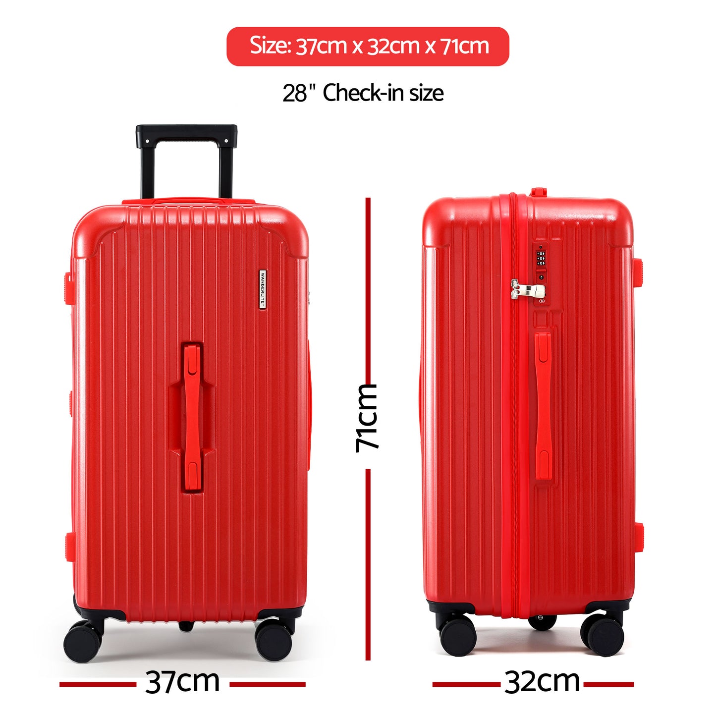 Wanderlite 28" Trunk Luggage Suitcase Travel 5 Wheels Type-C Port TSA Red LUG-ABS-TRUK-28-RD