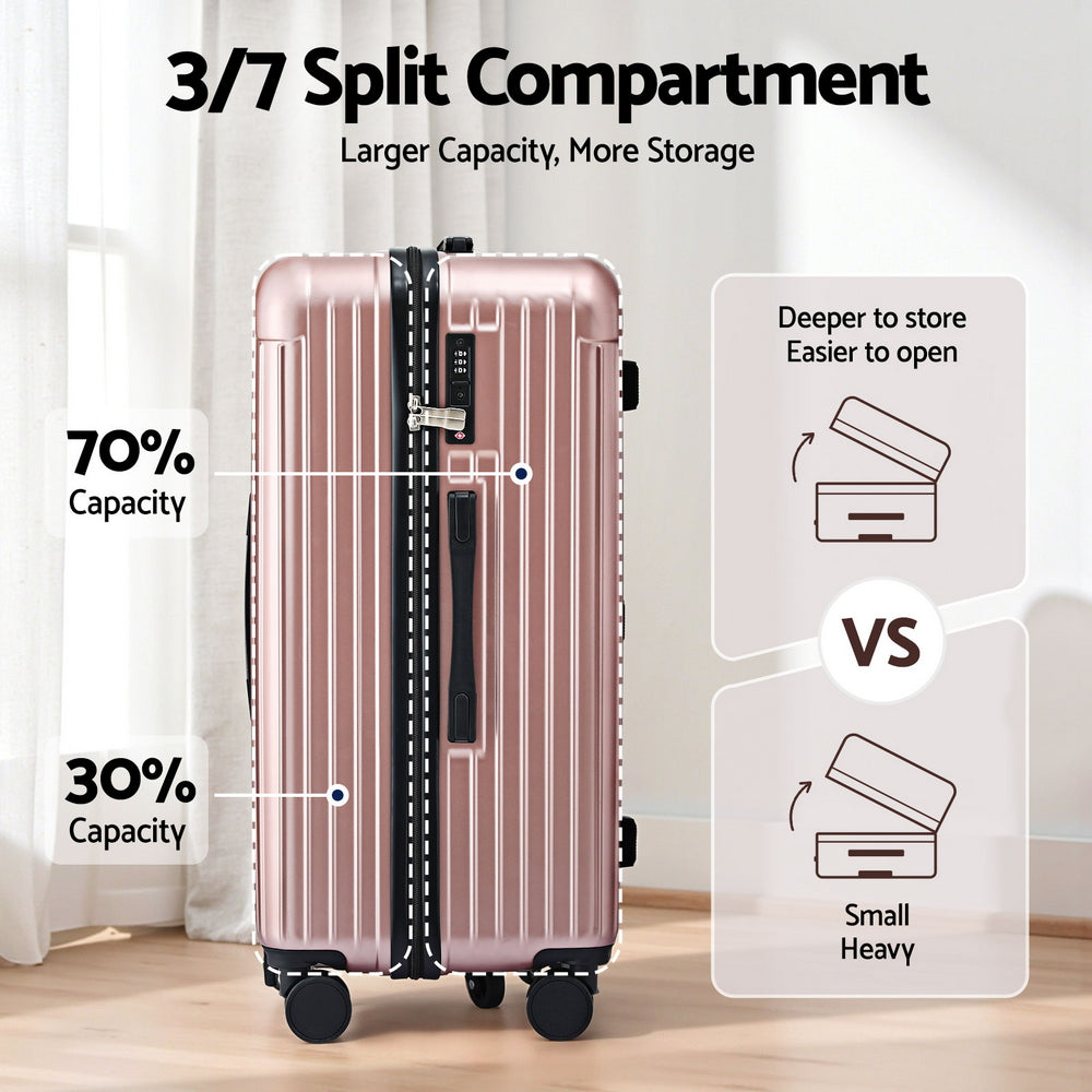 Wanderlite 28" Trunk Luggage Suitcase Travel 5 Wheels Type-C Port TSA Rose Gold LUG-ABS-TRUK-28-RG