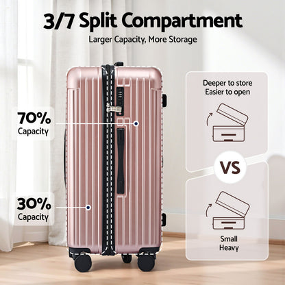 Wanderlite 28" Trunk Luggage Suitcase Travel 5 Wheels Type-C Port TSA Rose Gold LUG-ABS-TRUK-28-RG