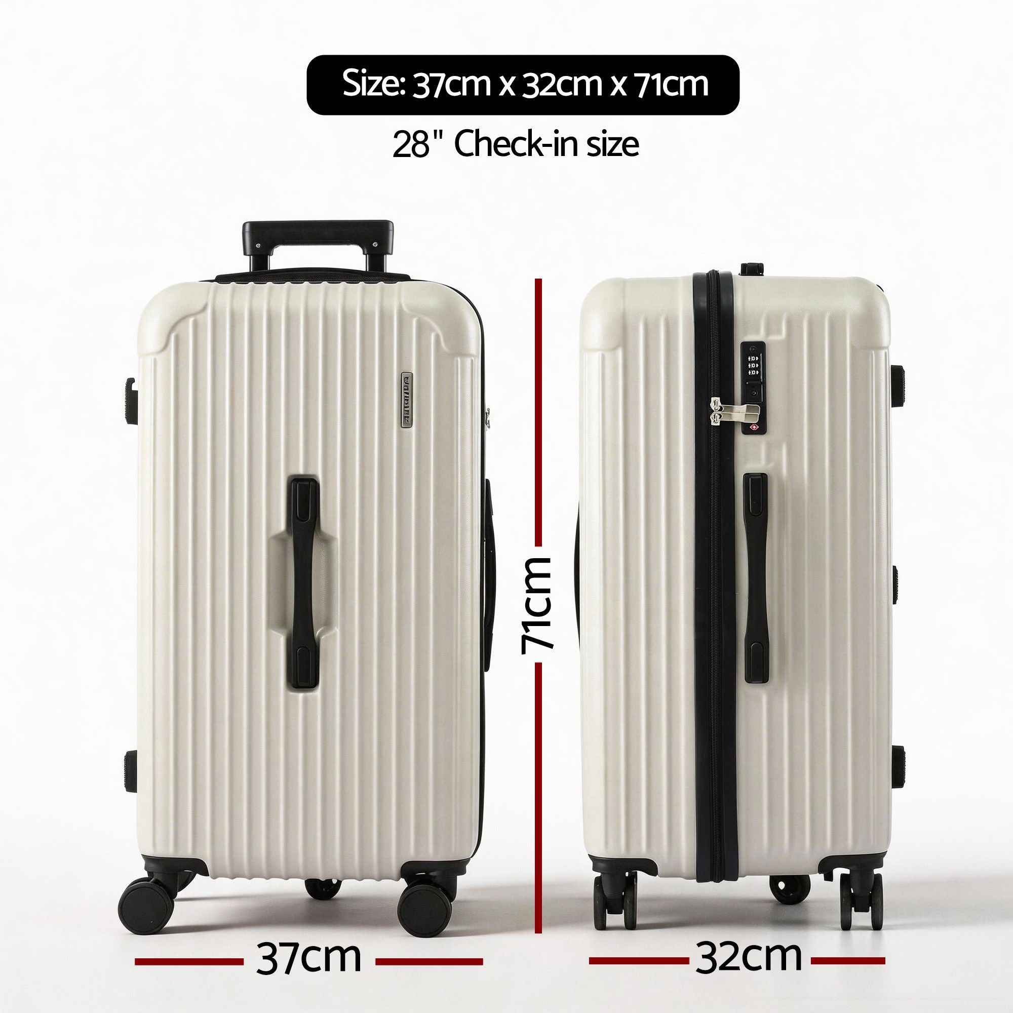 Wanderlite 28" Trunk Luggage Suitcase Travel 5 Wheels Type-C Port TSA Smoky White LUG-ABS-TRUK-28-SW