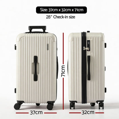 Wanderlite 28" Trunk Luggage Suitcase Travel 5 Wheels Type-C Port TSA Smoky White LUG-ABS-TRUK-28-SW