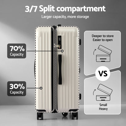 Wanderlite 28" Trunk Luggage Suitcase Travel 5 Wheels Type-C Port TSA Smoky White LUG-ABS-TRUK-28-SW