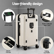 Wanderlite 28" Trunk Luggage Suitcase Travel 5 Wheels Type-C Port TSA Smoky White LUG-ABS-TRUK-28-SW