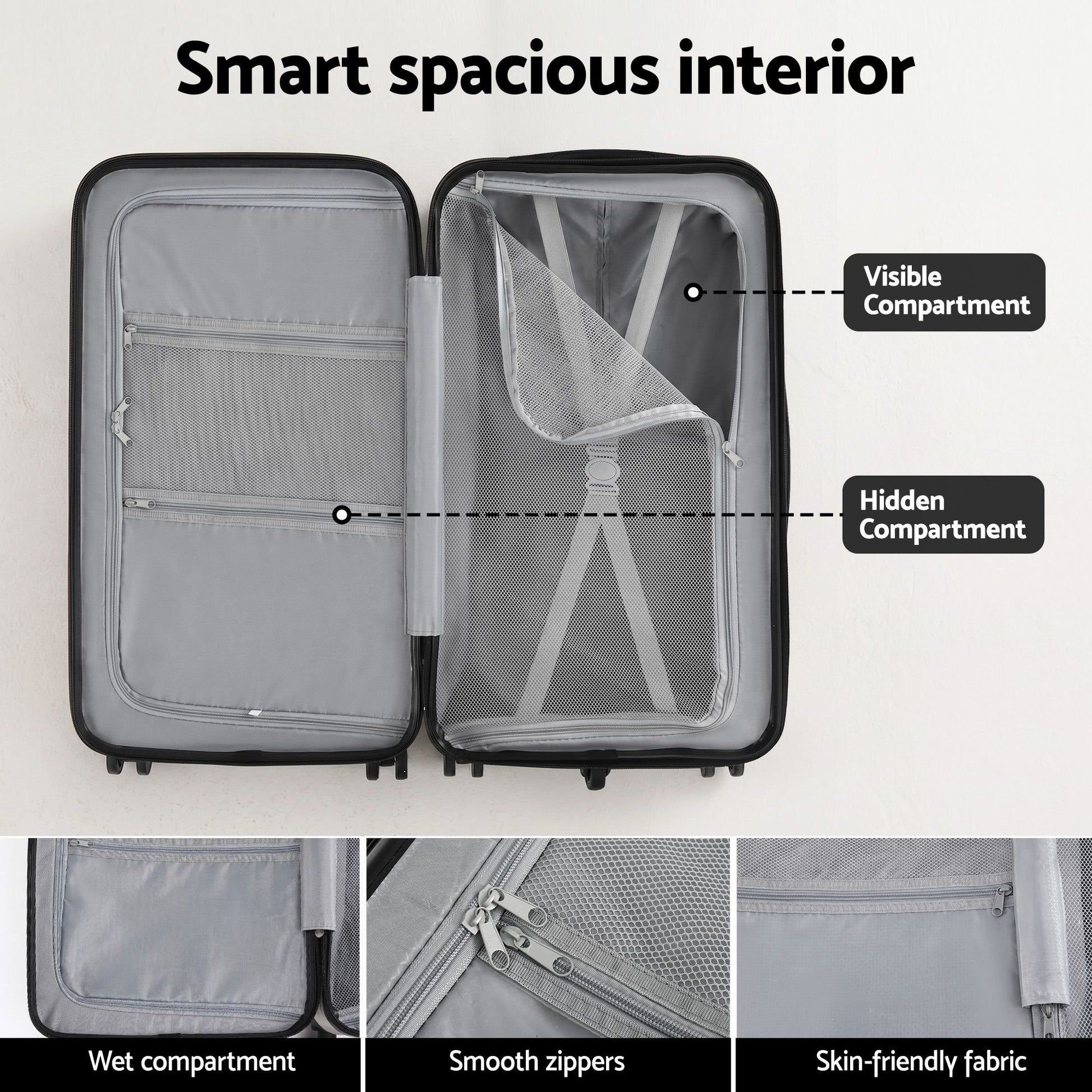 Wanderlite 28" Trunk Luggage Suitcase Travel 5 Wheels Type-C Port TSA Smoky White LUG-ABS-TRUK-28-SW
