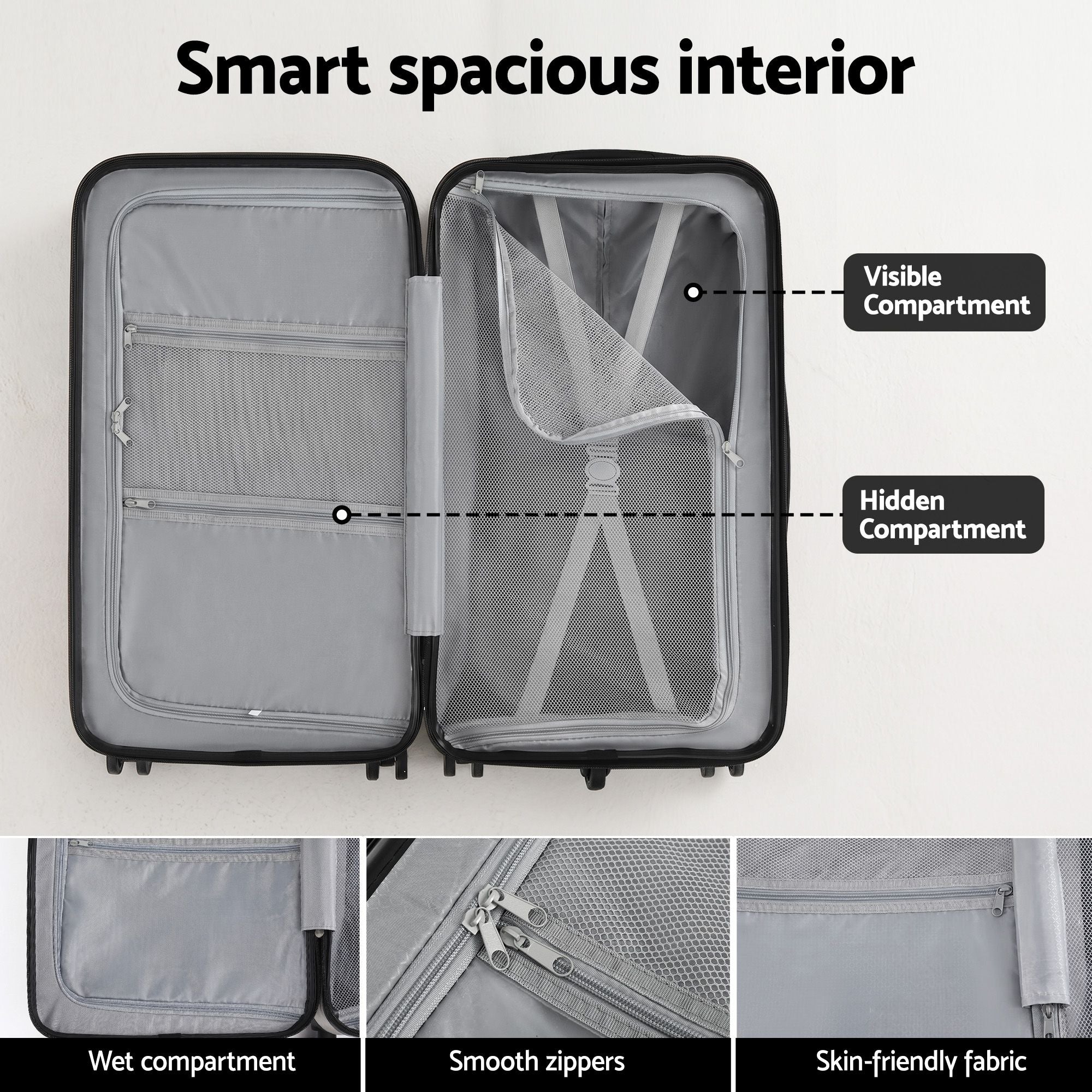 Wanderlite 28" Trunk Luggage Suitcase Travel 5 Wheels Type-C Port TSA Smoky White LUG-ABS-TRUK-28-SW