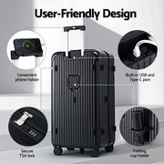 Wanderlite 32" Trunk Luggage Suitcase Travel 5 Wheels Type-C Port TSA Black LUG-ABS-TRUK-32-BK