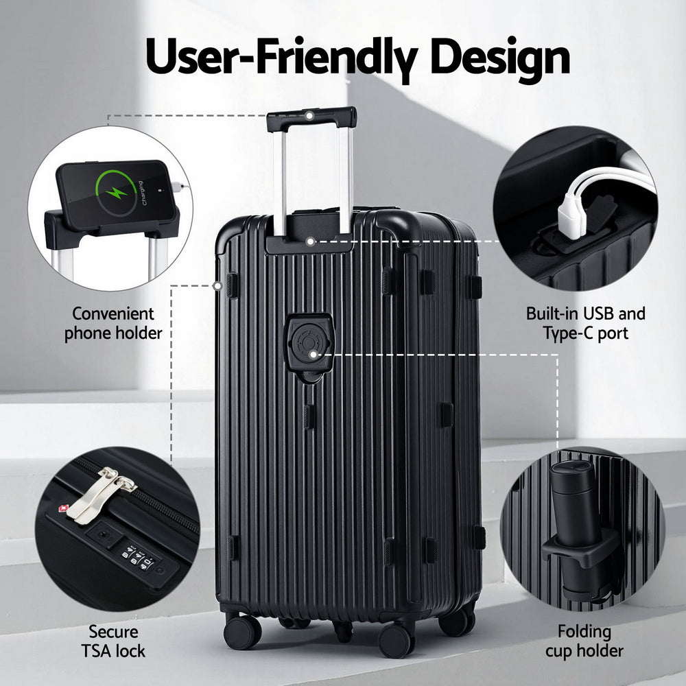 Wanderlite 32" Trunk Luggage Suitcase Travel 5 Wheels Type-C Port TSA Black LUG-ABS-TRUK-32-BK