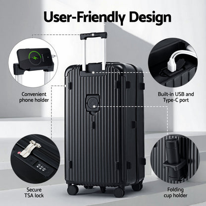 Wanderlite 32" Trunk Luggage Suitcase Travel 5 Wheels Type-C Port TSA Black LUG-ABS-TRUK-32-BK
