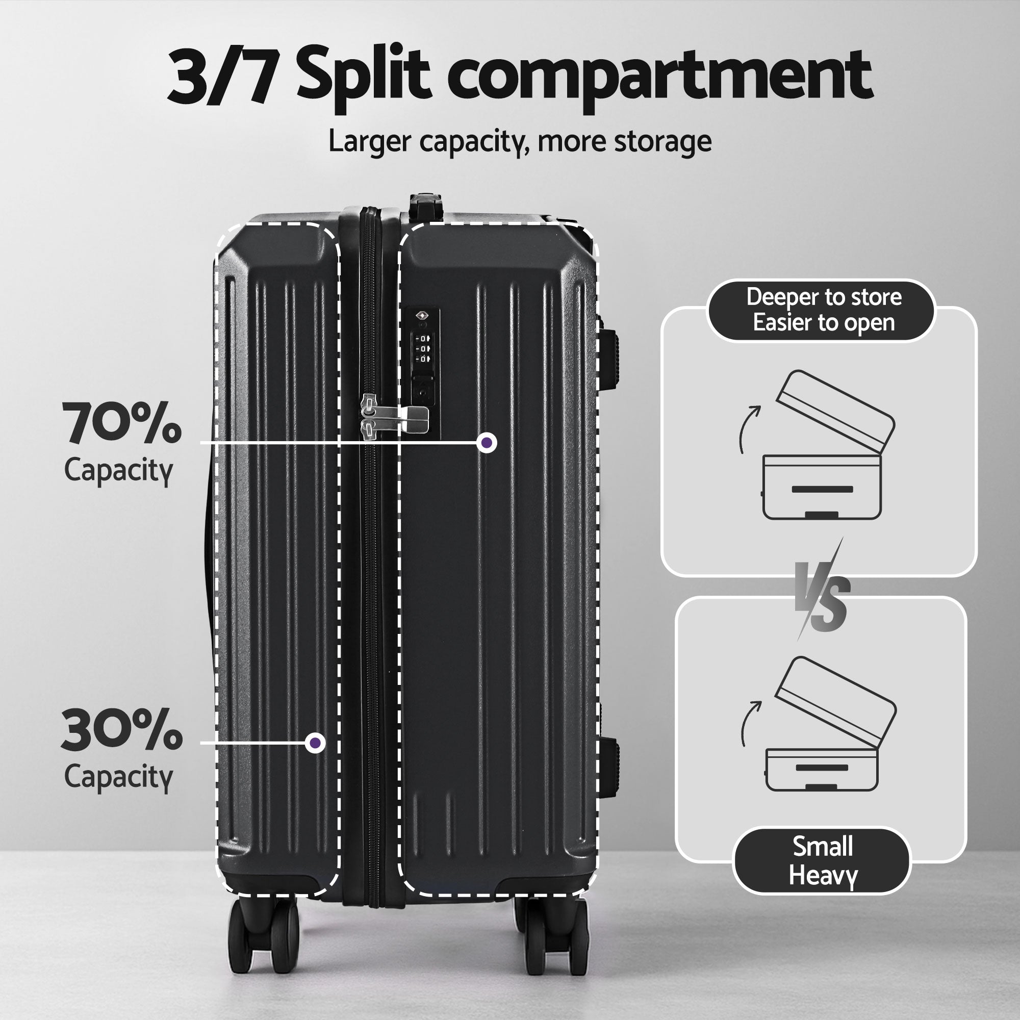 Wanderlite 20" Trunk Luggage Suitcase Travel Carry On TSA Lock Black LUG-ABS-TRUK01-20-BK