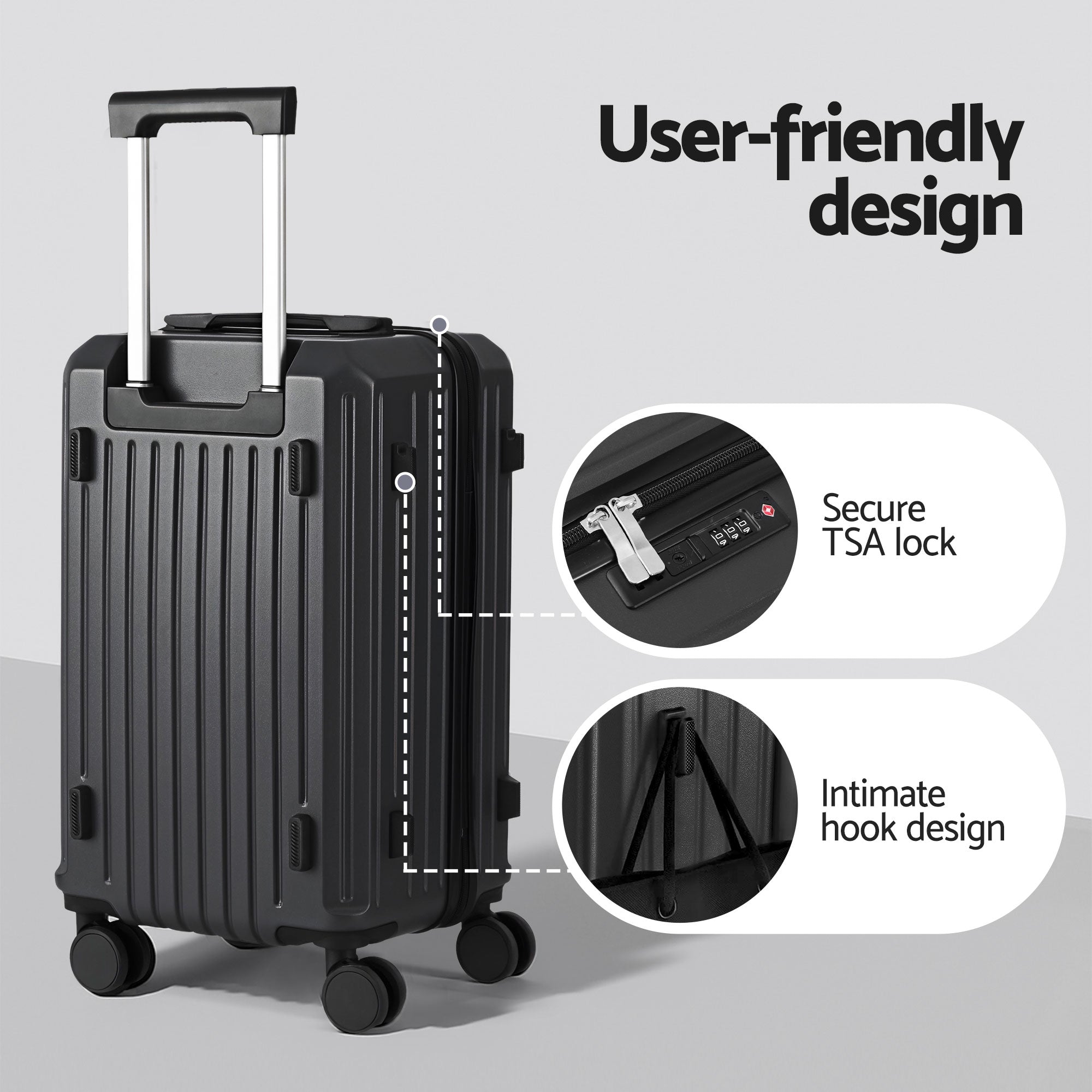 Wanderlite 20" Trunk Luggage Suitcase Travel Carry On TSA Lock Black LUG-ABS-TRUK01-20-BK