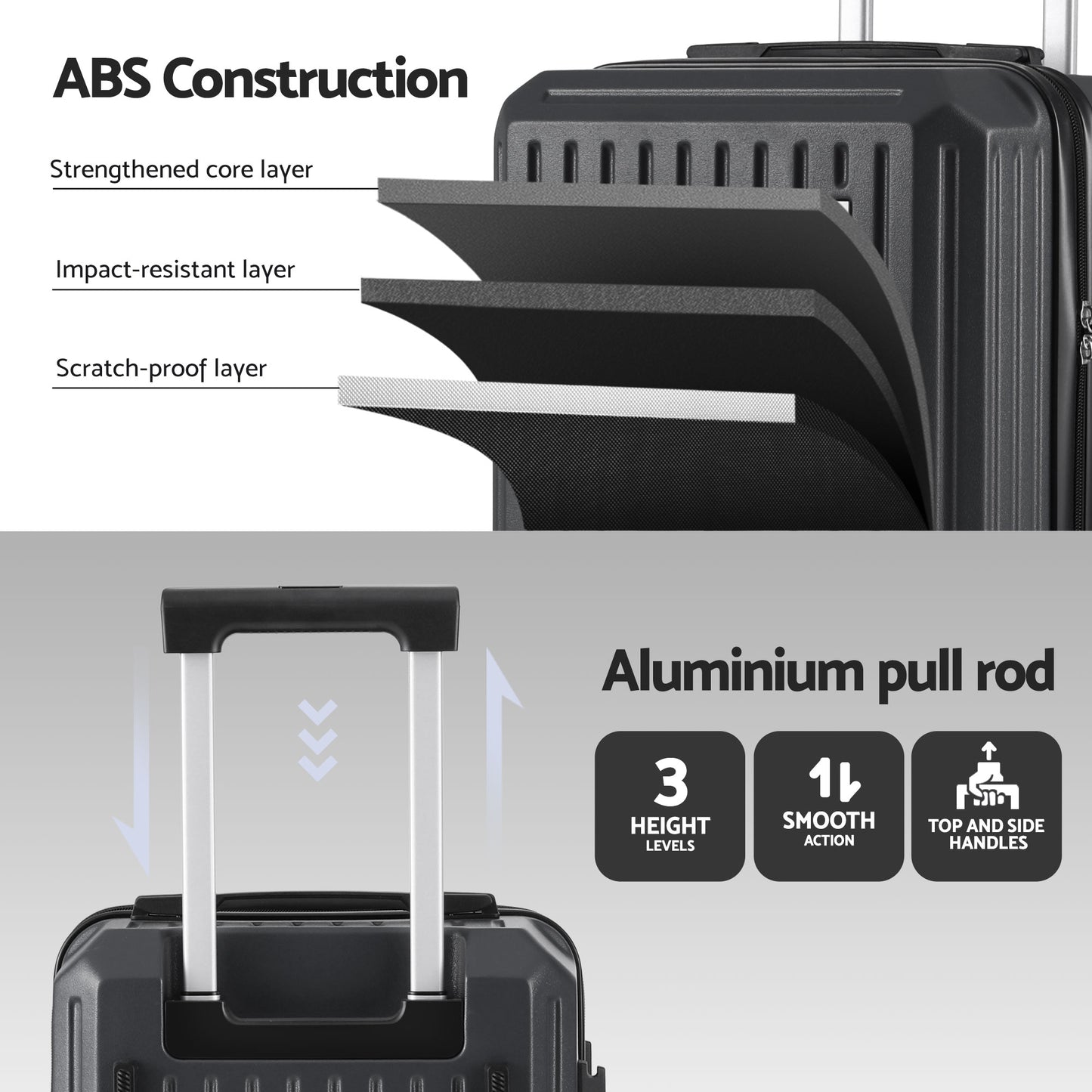 Wanderlite 20" Trunk Luggage Suitcase Travel Carry On TSA Lock Black LUG-ABS-TRUK01-20-BK