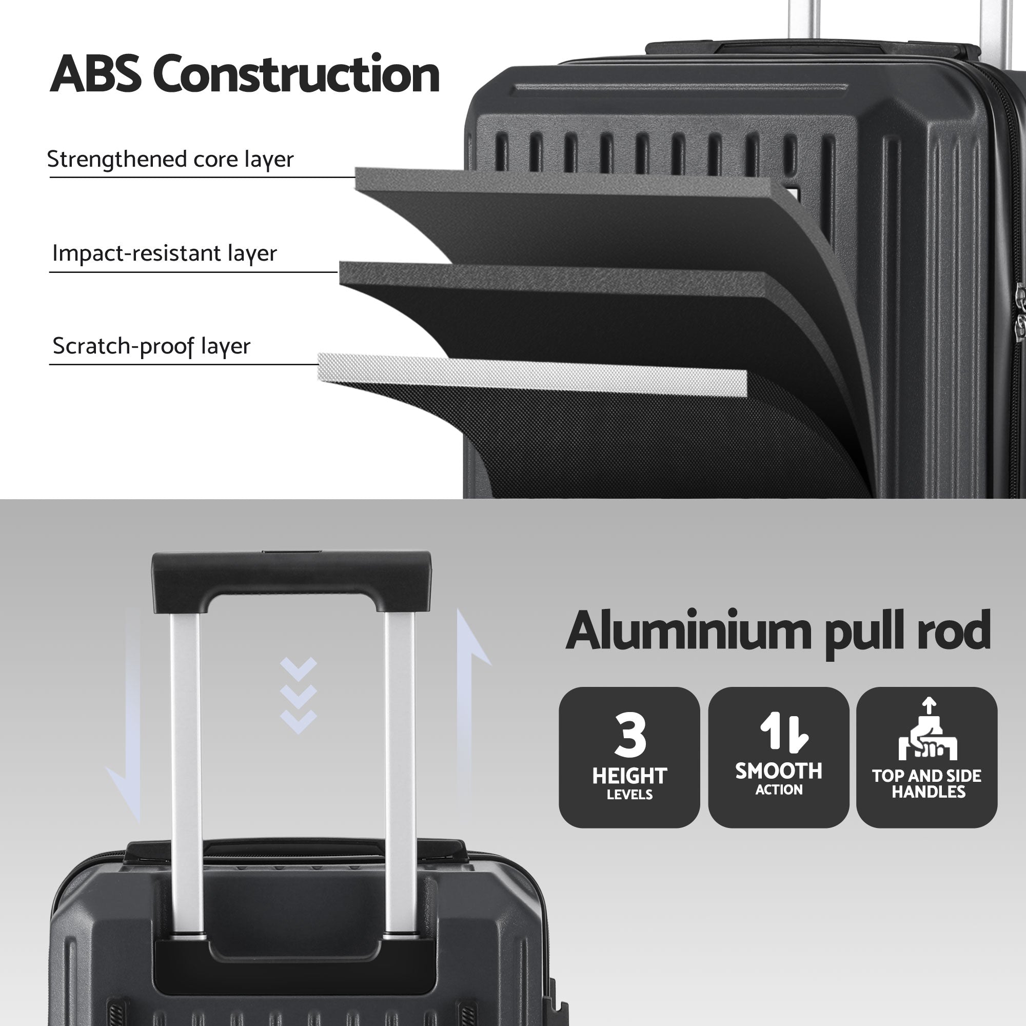 Wanderlite 20" Trunk Luggage Suitcase Travel Carry On TSA Lock Black LUG-ABS-TRUK01-20-BK