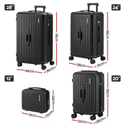 Wanderlite 4pcs Trunk Luggage Suitcase Set Travel Carry On TSA Lock Black LUG-ABS-TRUK01-4SET-BK
