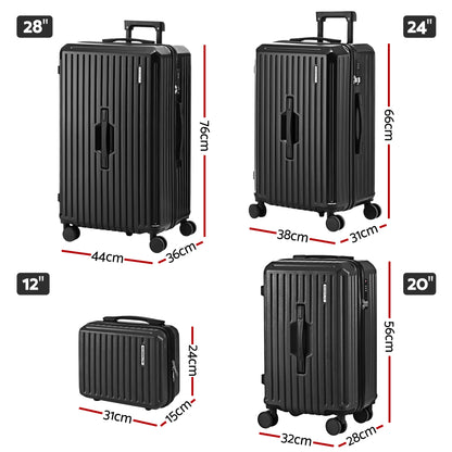 Wanderlite 4pcs Trunk Luggage Suitcase Set Travel Carry On TSA Lock Black LUG-ABS-TRUK01-4SET-BK