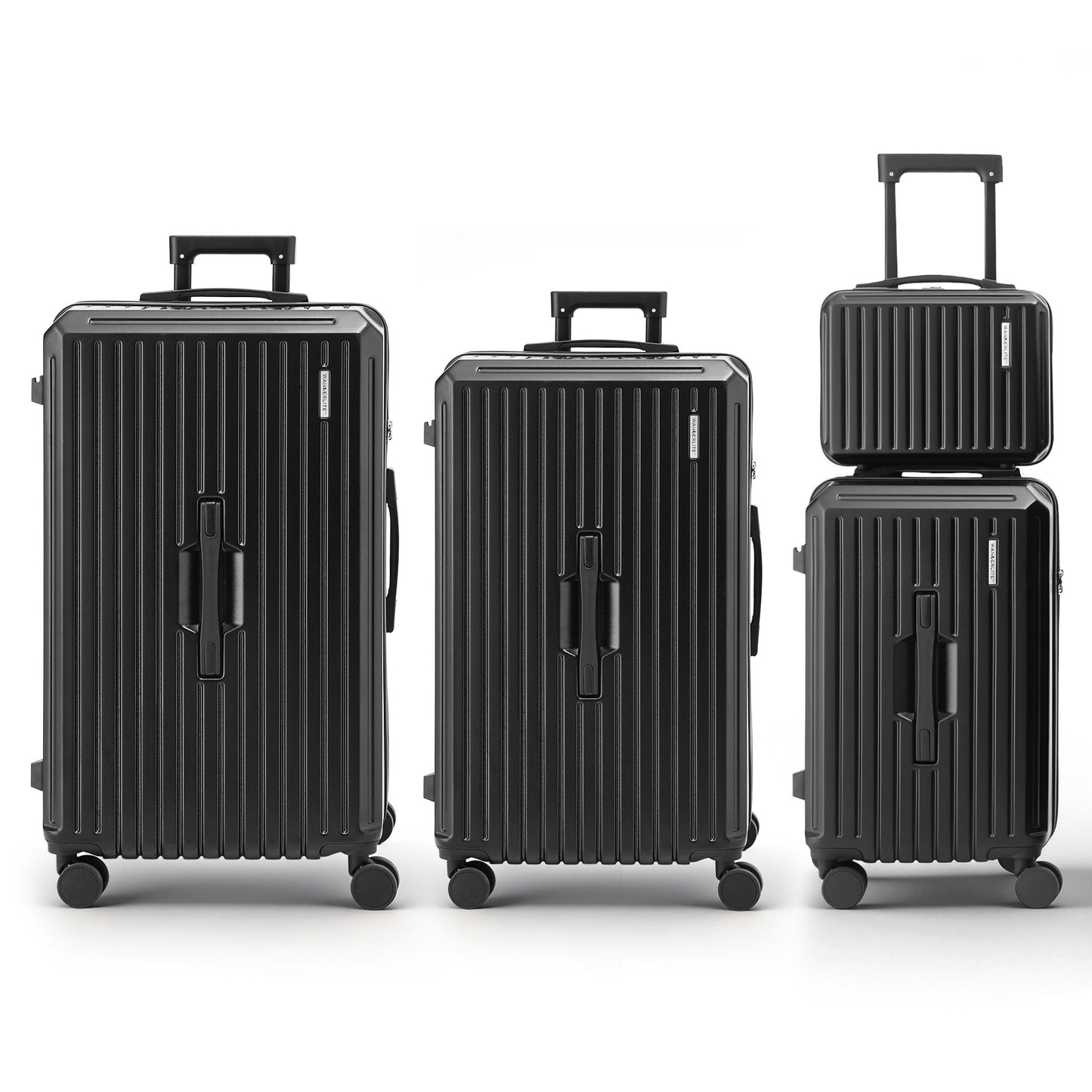 Wanderlite 4pcs Trunk Luggage Suitcase Set Travel Carry On TSA Lock Black LUG-ABS-TRUK01-4SET-BK