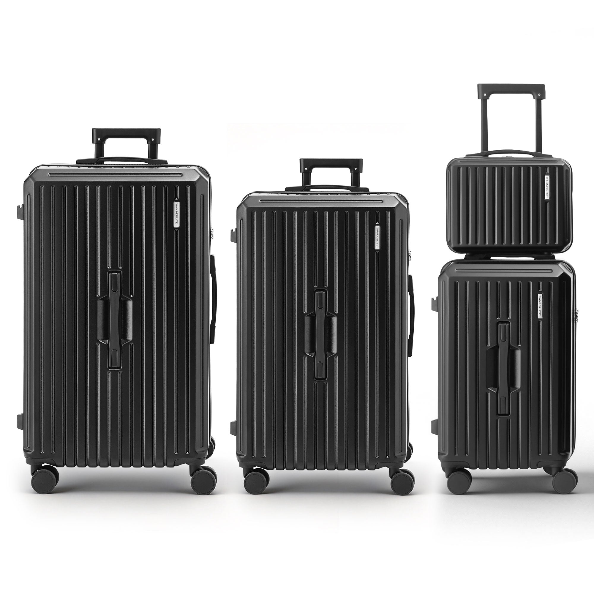 Wanderlite 4pcs Trunk Luggage Suitcase Set Travel Carry On TSA Lock Black LUG-ABS-TRUK01-4SET-BK