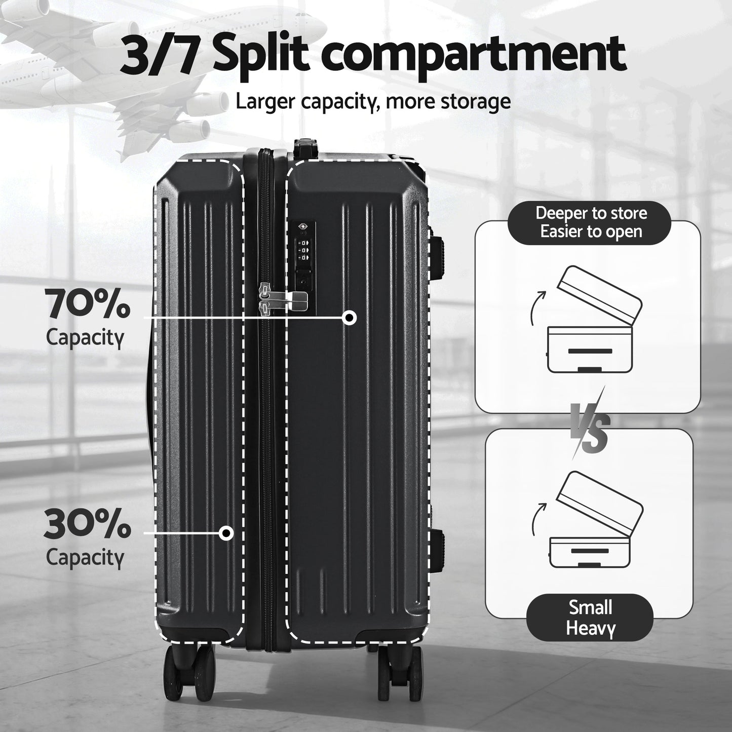 Wanderlite 4pcs Trunk Luggage Suitcase Set Travel Carry On TSA Lock Black LUG-ABS-TRUK01-4SET-BK