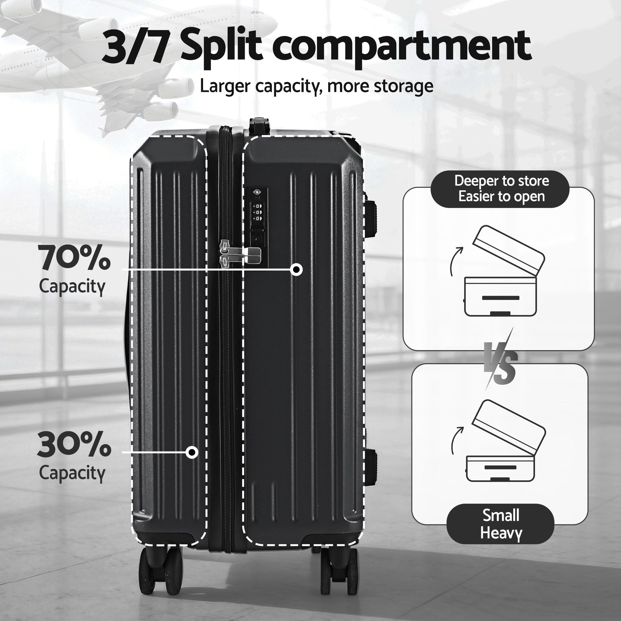 Wanderlite 4pcs Trunk Luggage Suitcase Set Travel Carry On TSA Lock Black LUG-ABS-TRUK01-4SET-BK